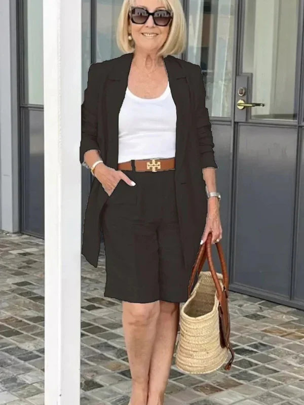 Linen Blazer And Shorts Two Piece Set Summer