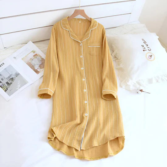Women's Cotton Night Dress Striped Knee Length