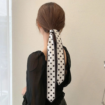 New Fashion Silk Scarf Hair Band Long Ribbon Bow Korean Printing Letter Hair Scarf Women Ponytail Holder Hair Accessories