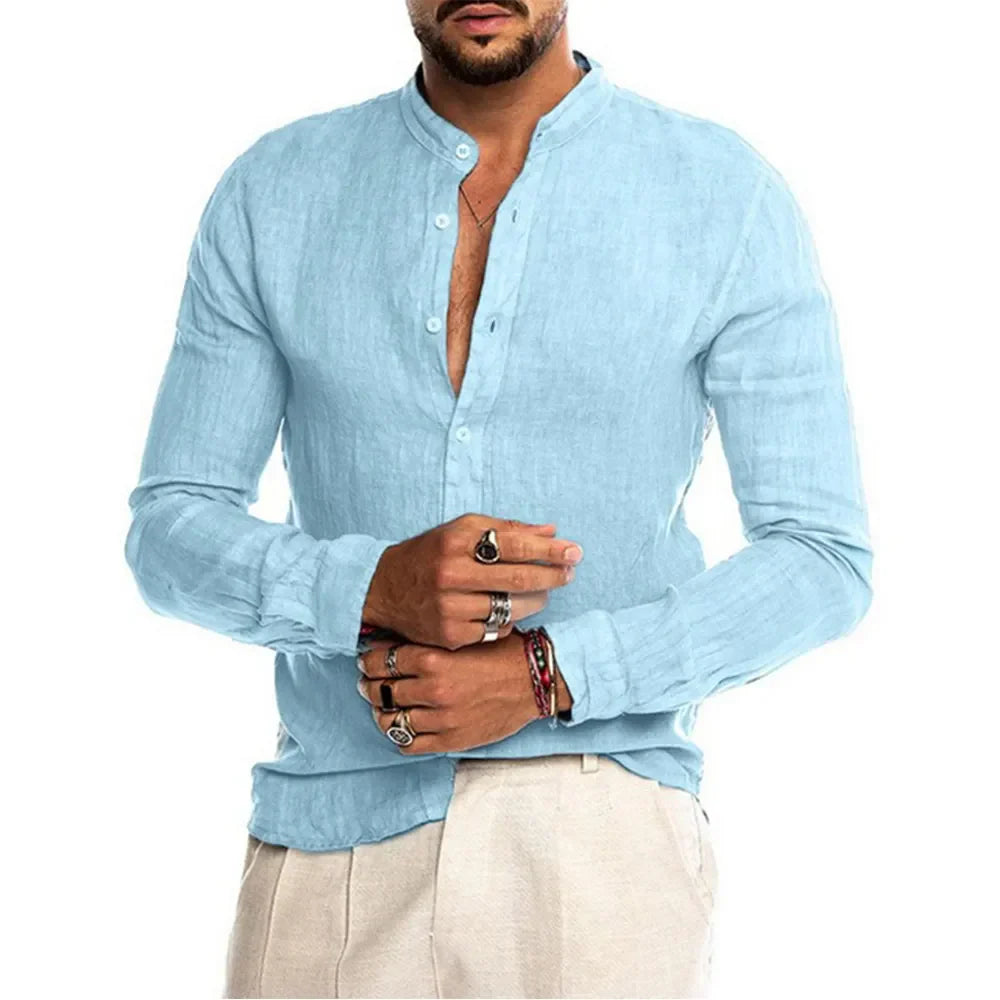Grandad Collar Shirt Cotton Linen Summer