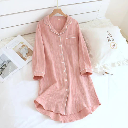 Women's Cotton Night Dress Striped Knee Length