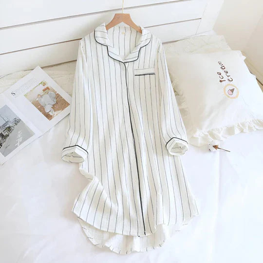 Women's Cotton Night Dress Striped Knee Length