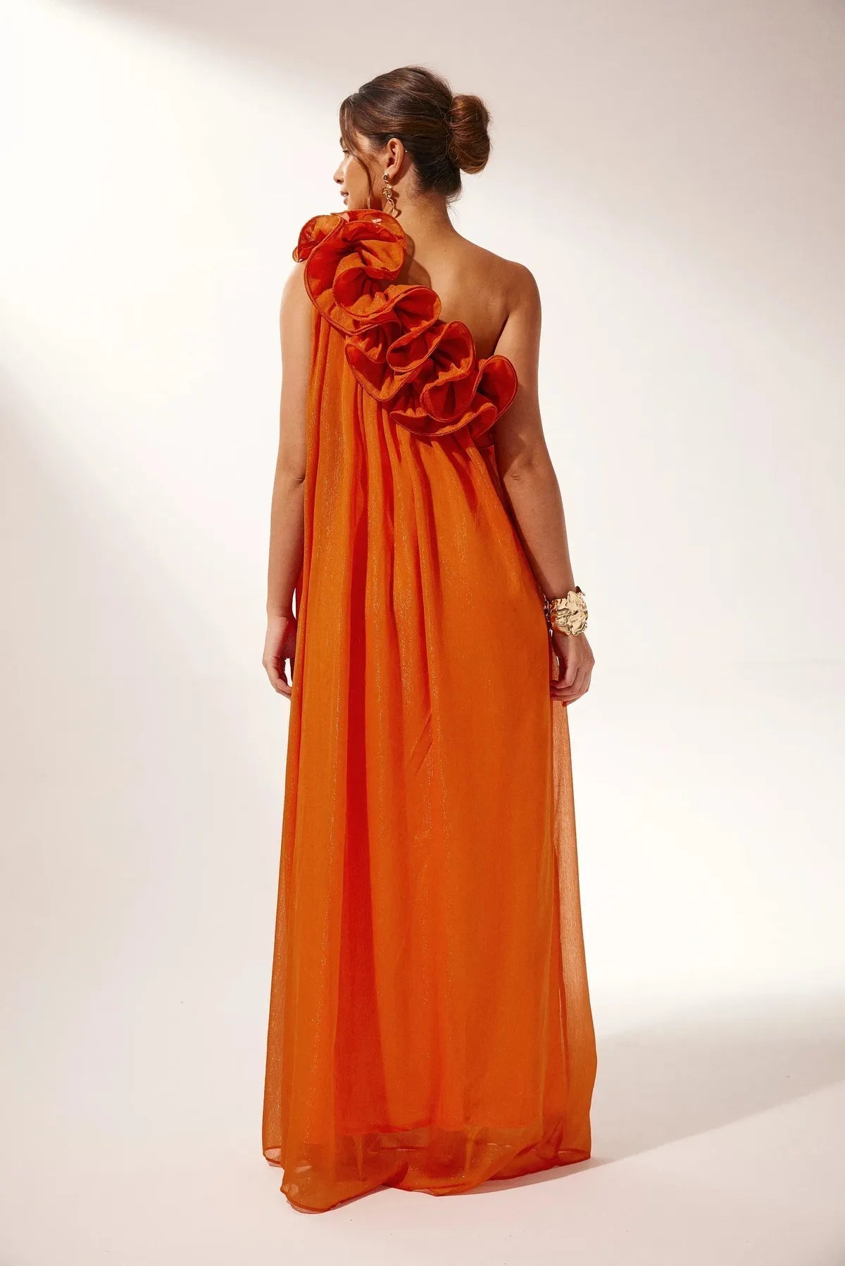 One Shoulder Maxi Dress Floral Chiffon Flowing Wedding Guest Summer