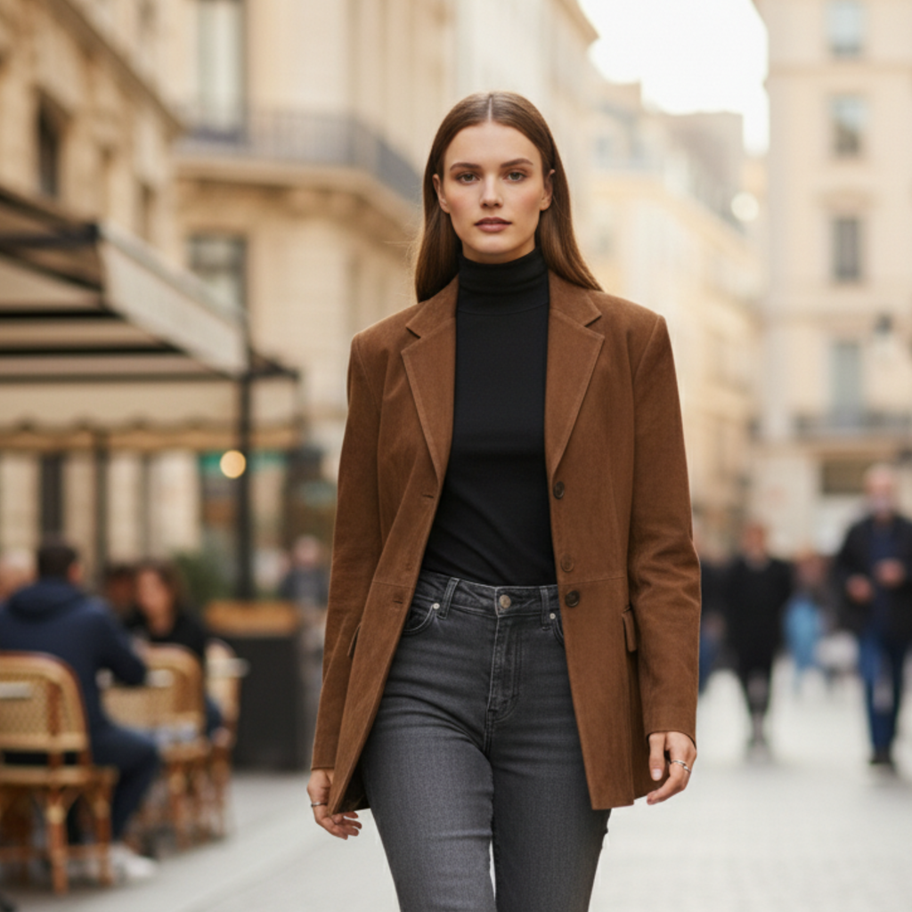 Jesienna Kurtka Suede z Guzikami