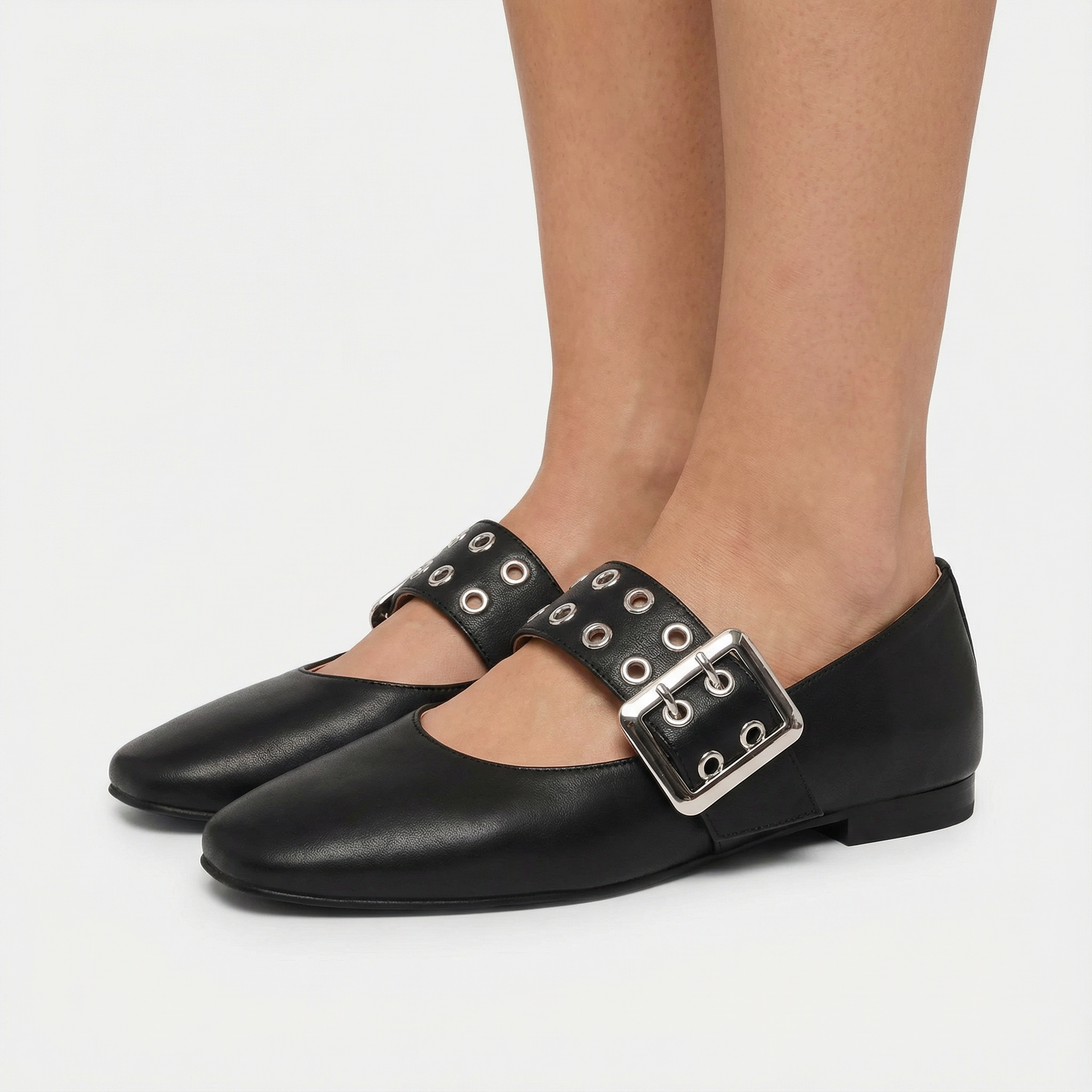 Baleriny Mary Jane Skórzane Klamra Lato