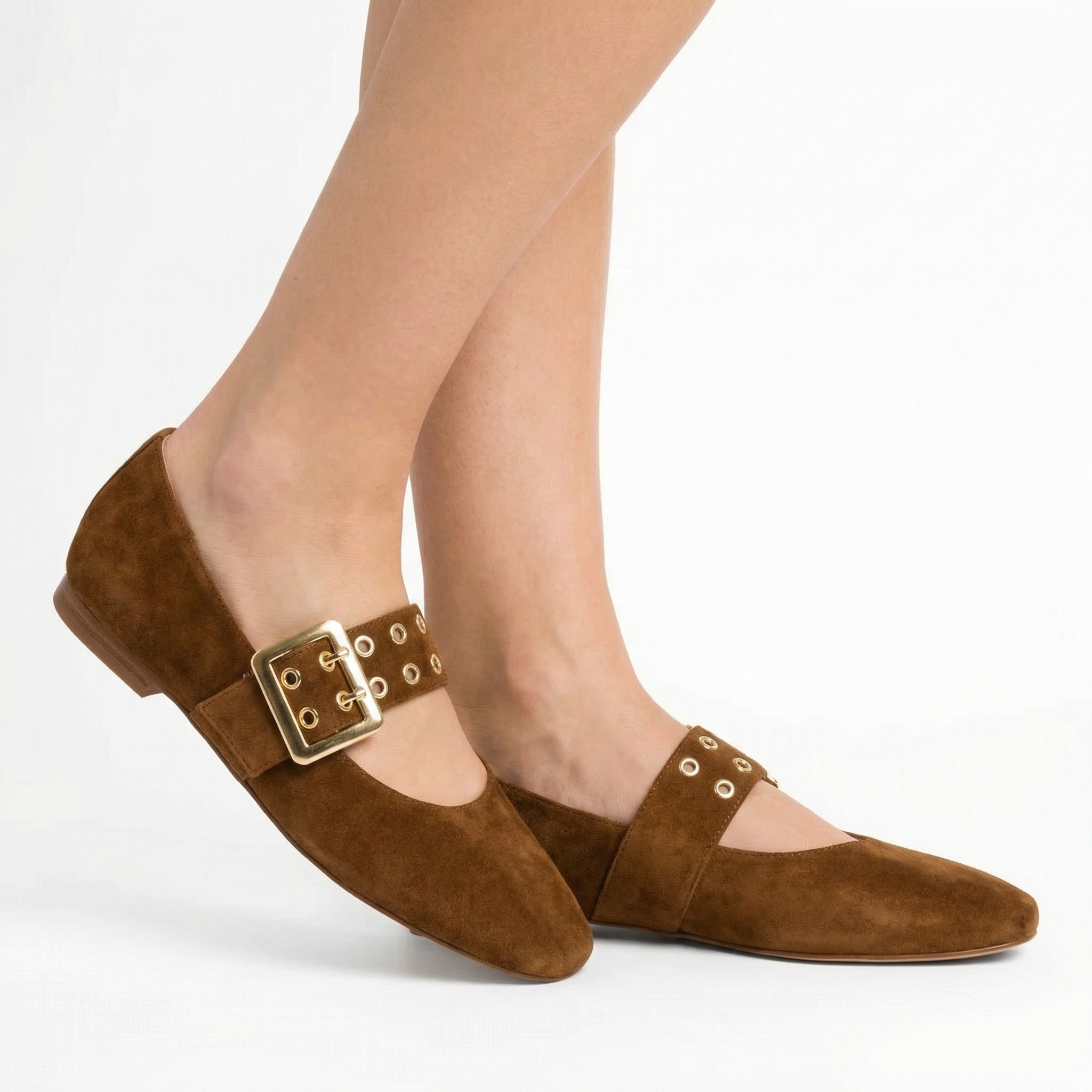 Baleriny Mary Jane Skórzane Klamra Lato