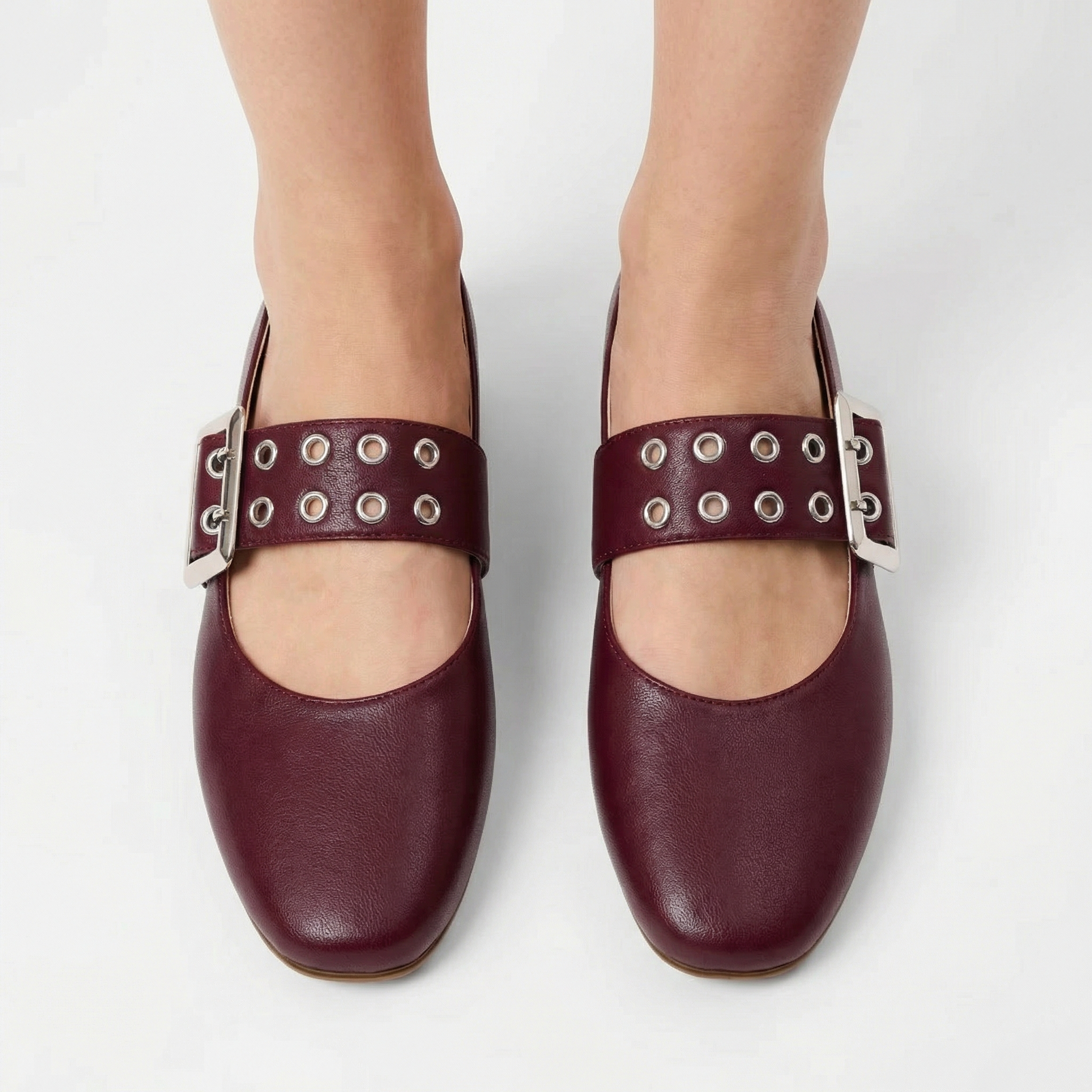 Baleriny Mary Jane Skórzane Klamra Lato