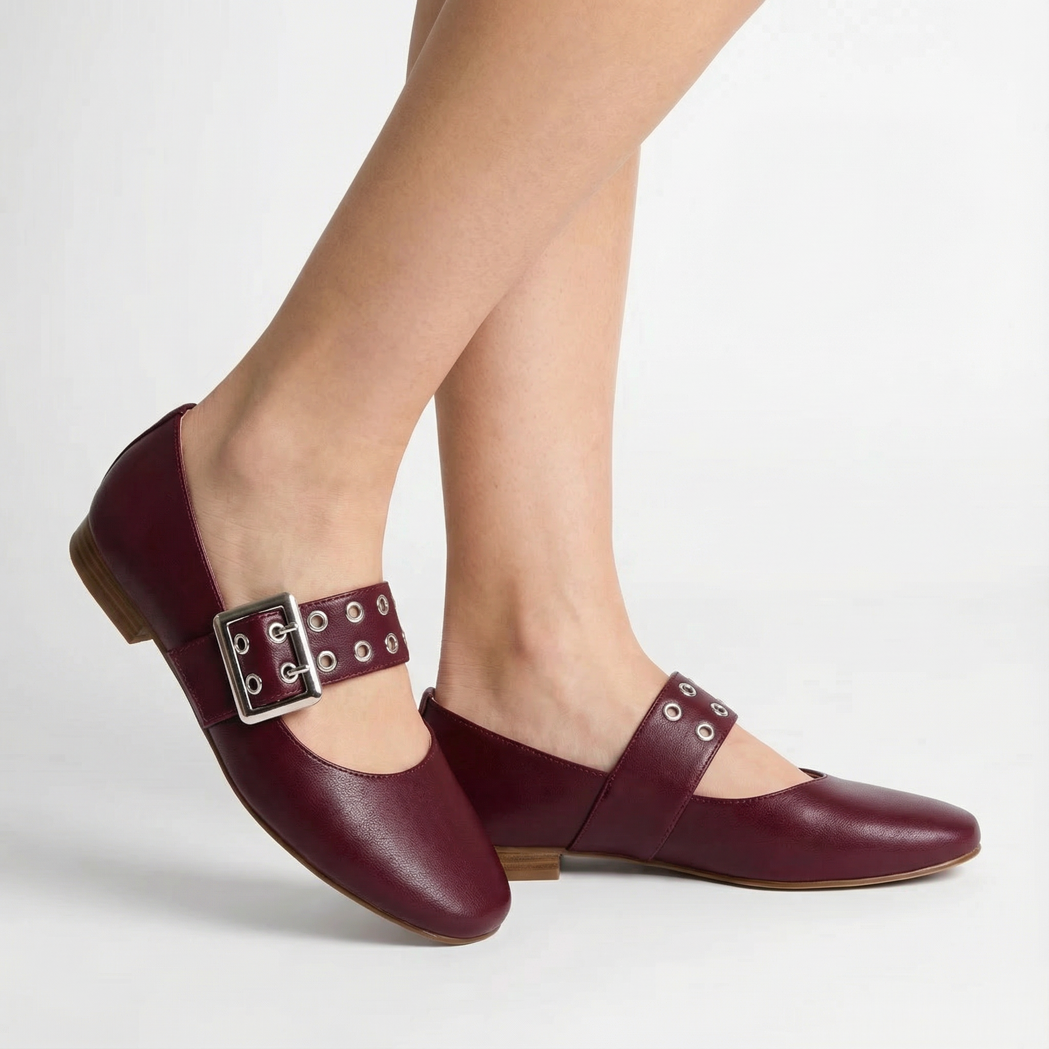 Baleriny Mary Jane Skórzane Klamra Lato