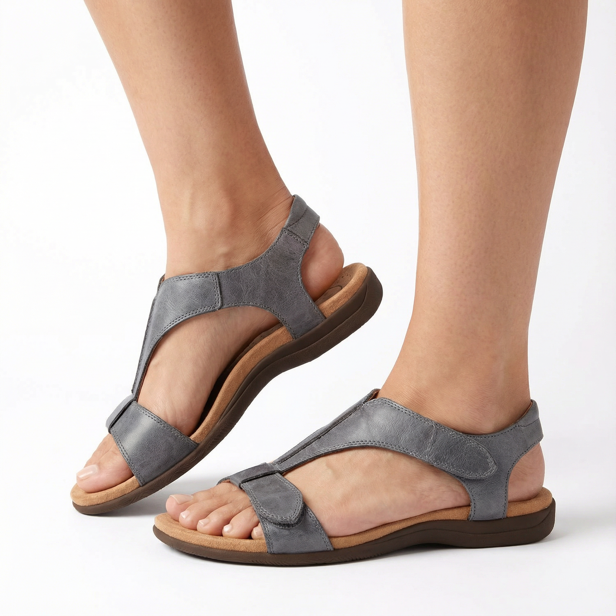 Casualowe sandały z odkrytymi palcami – regulowane paski na rzep, antypoślizgowa podeszwa