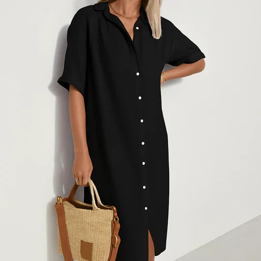 Women's Linen Shirt Dress Midi Button Front Summer