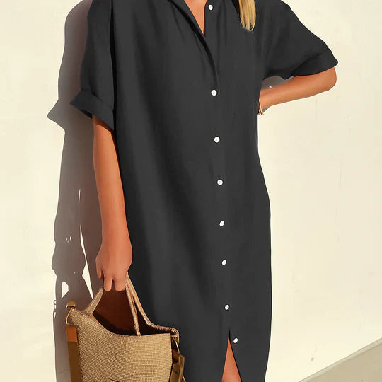 Women's Linen Shirt Dress Midi Button Front Summer