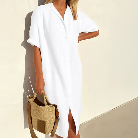 Women's Linen Shirt Dress Midi Button Front Summer