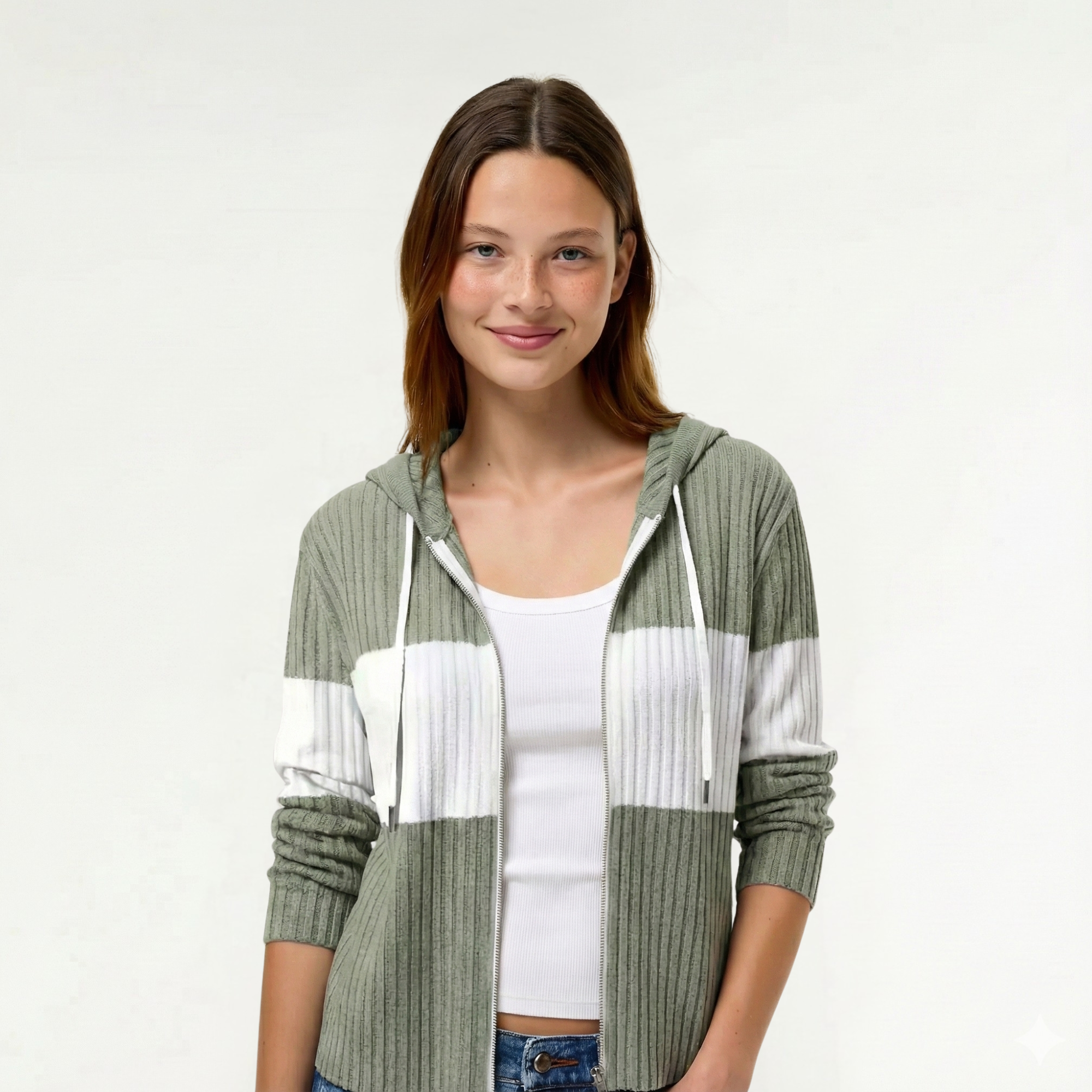 Damska bluza typu color-block zapinana na zamek