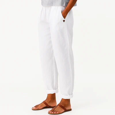 Women's Linen Cotton Trousers Elastic Waist With Pockets Summer
