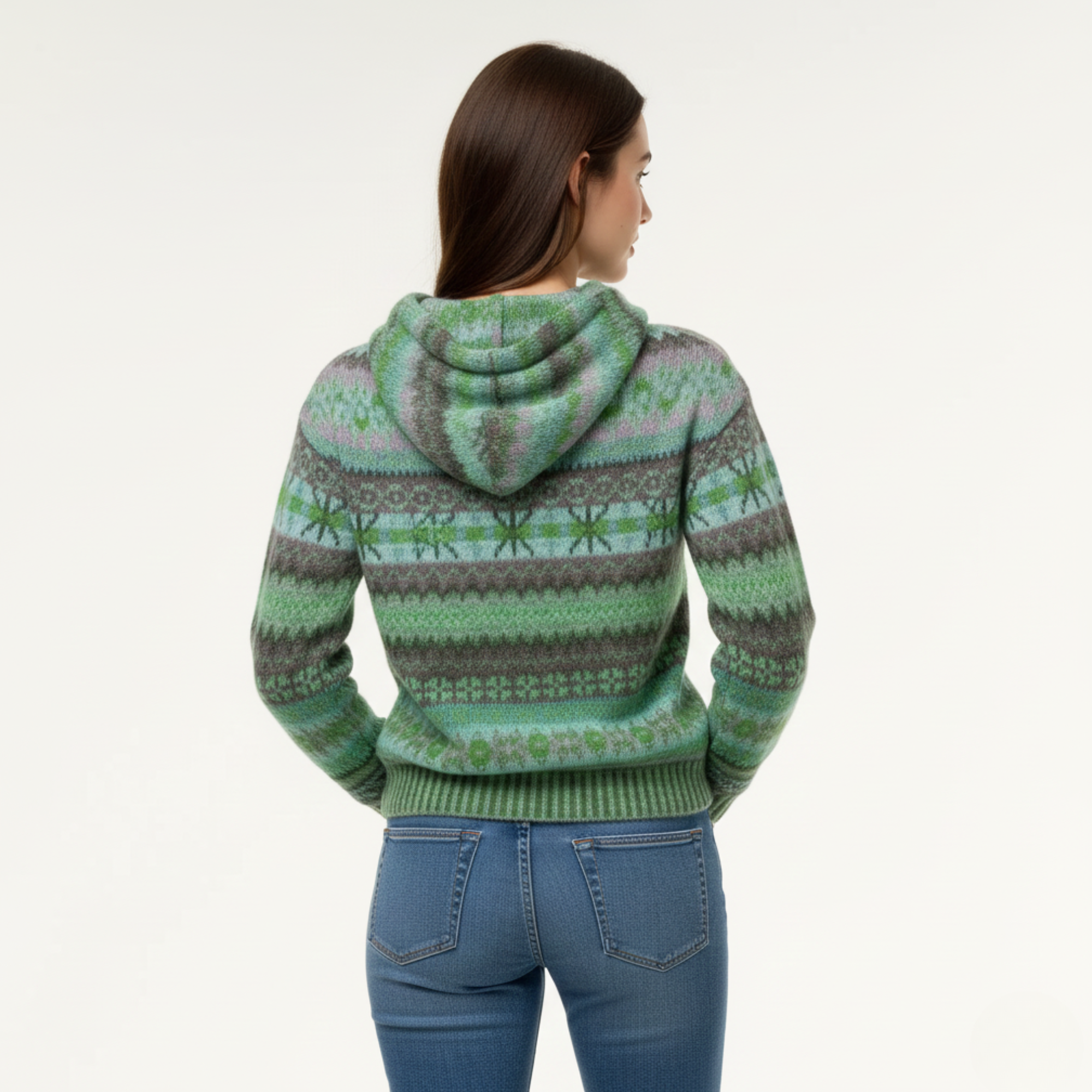 Damska dzianinowa bluza Fair Isle z kapturem