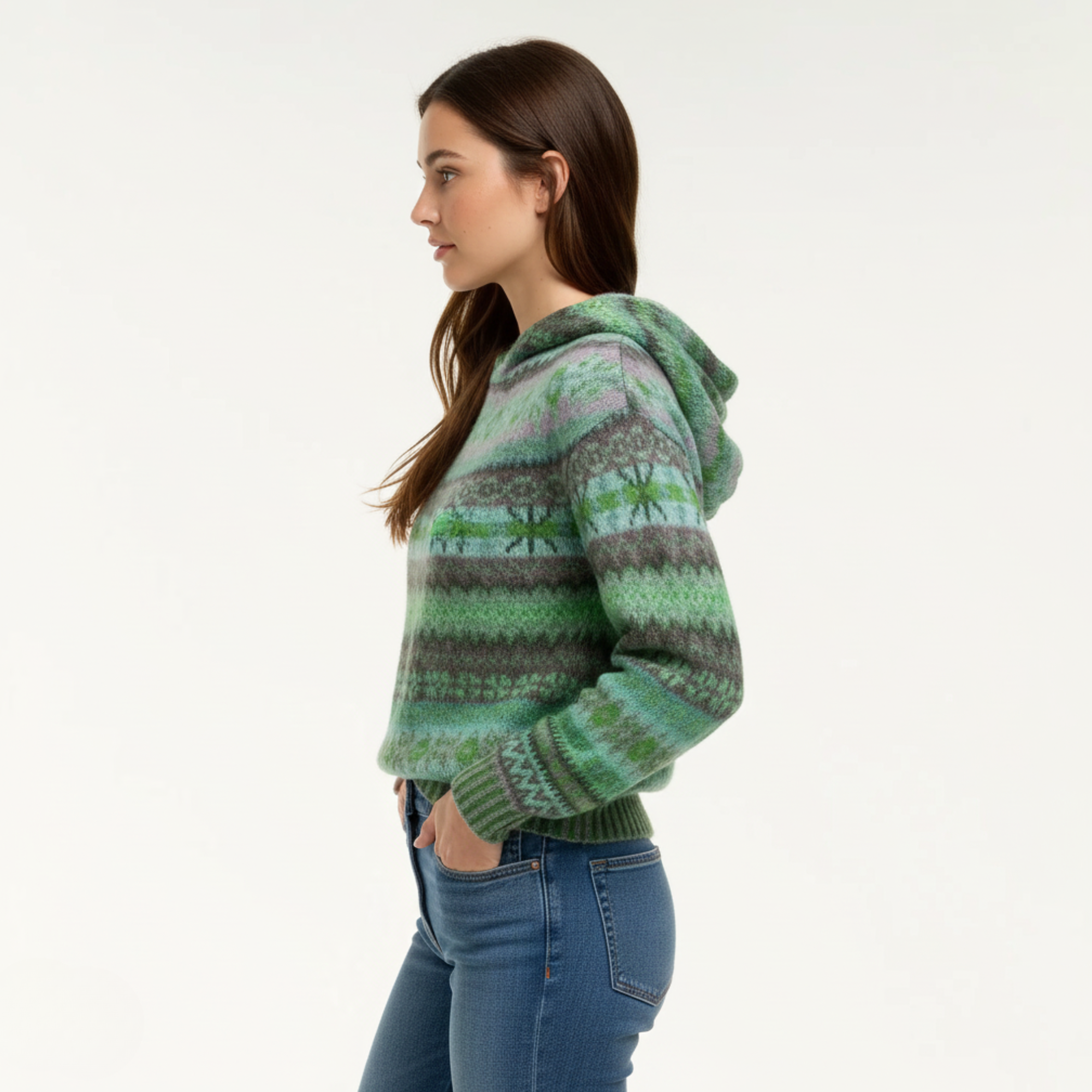 Damska dzianinowa bluza Fair Isle z kapturem