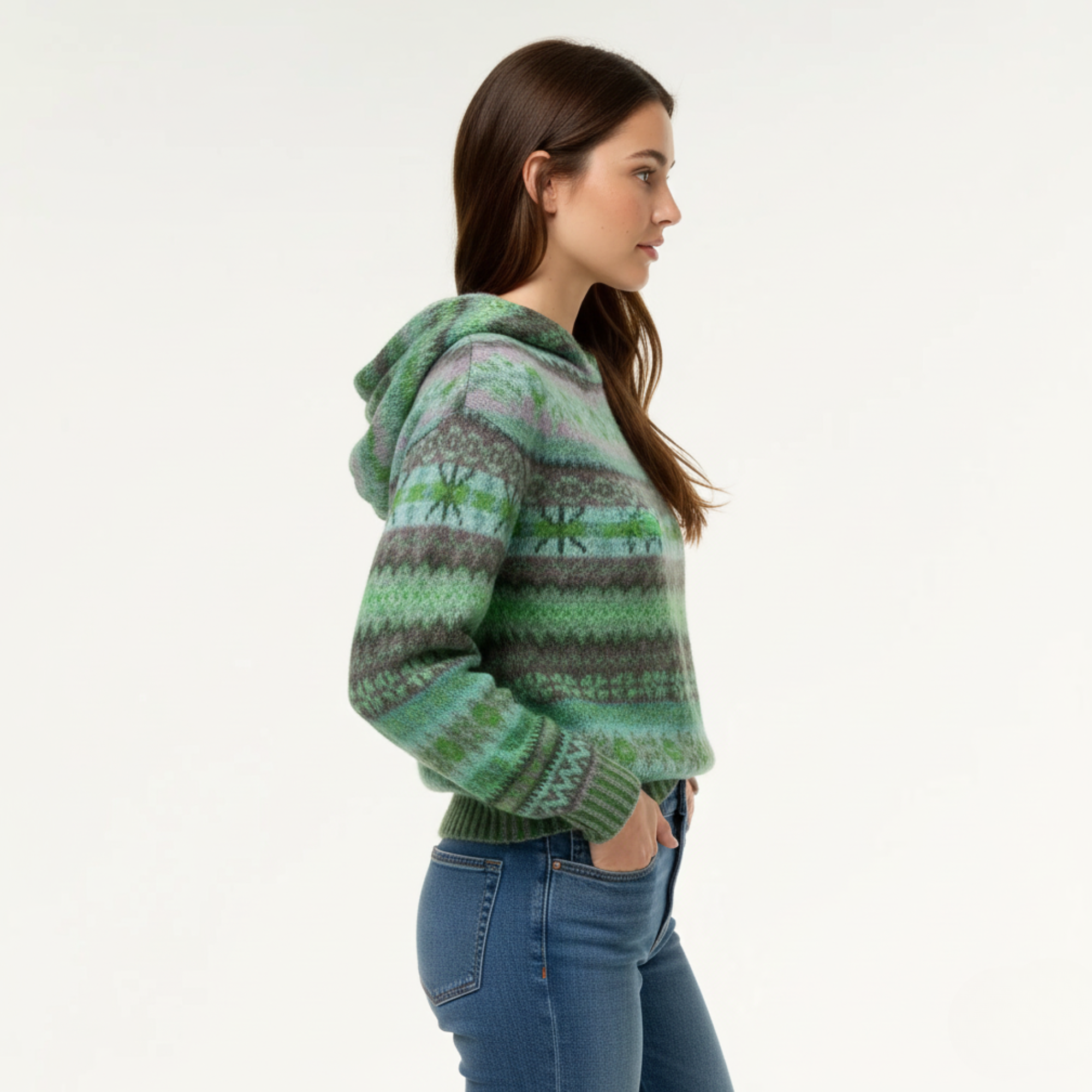 Damska dzianinowa bluza Fair Isle z kapturem