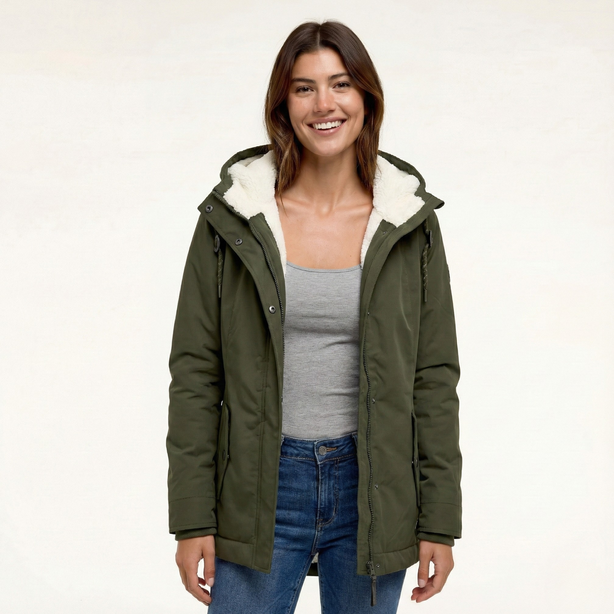 Damska kurtka z kapturem z polarową podszewką