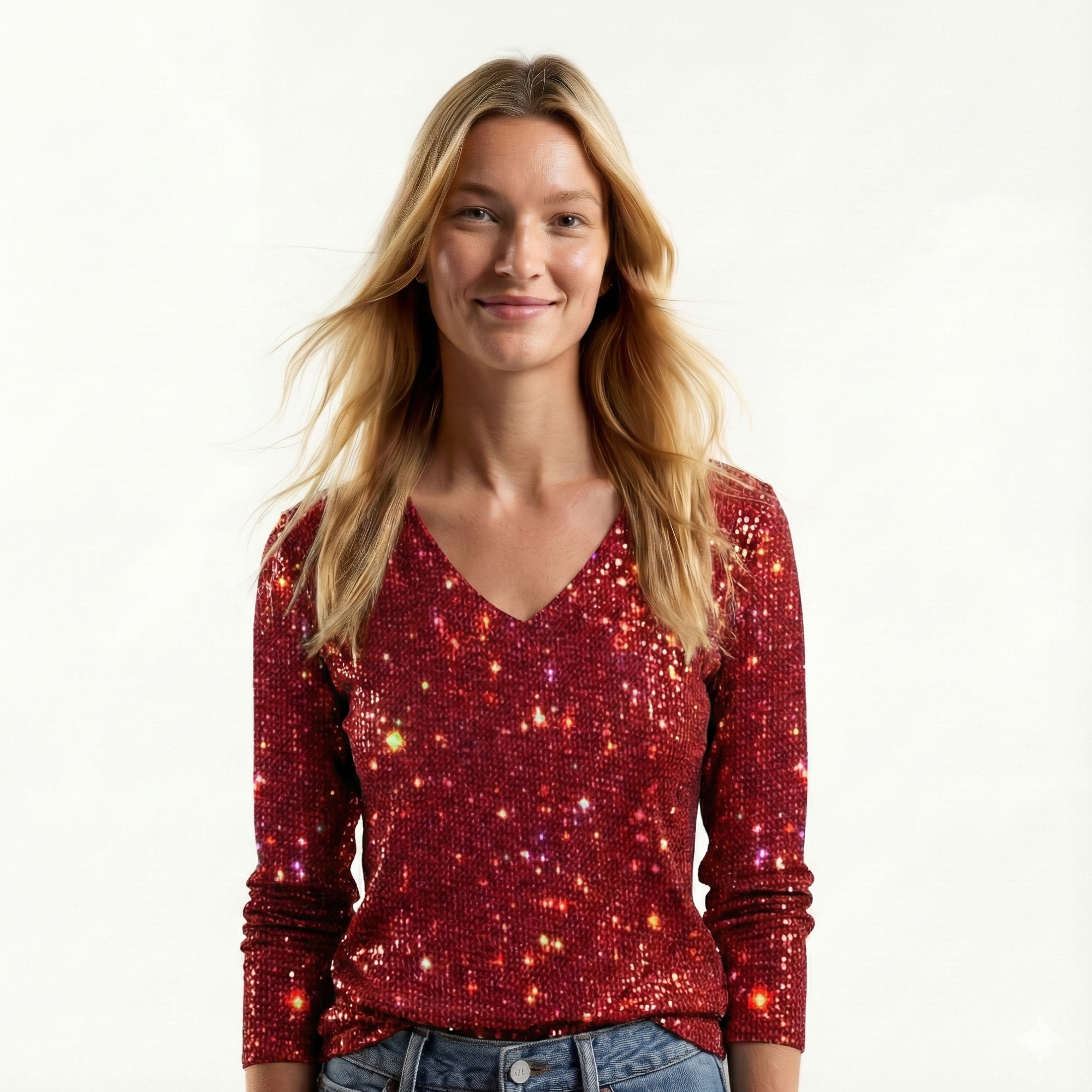 Damska bluzka z cekinami i dekoltem V