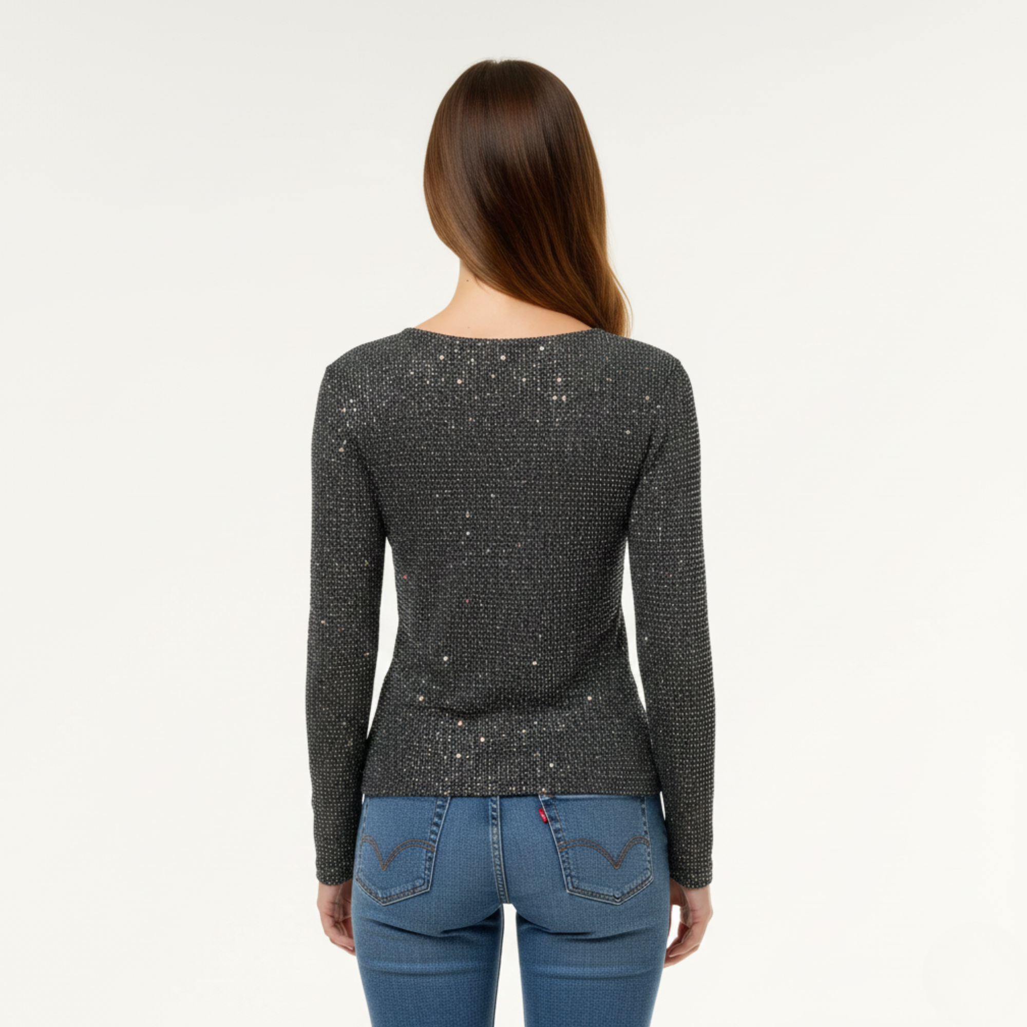 Damska bluzka z cekinami i dekoltem V