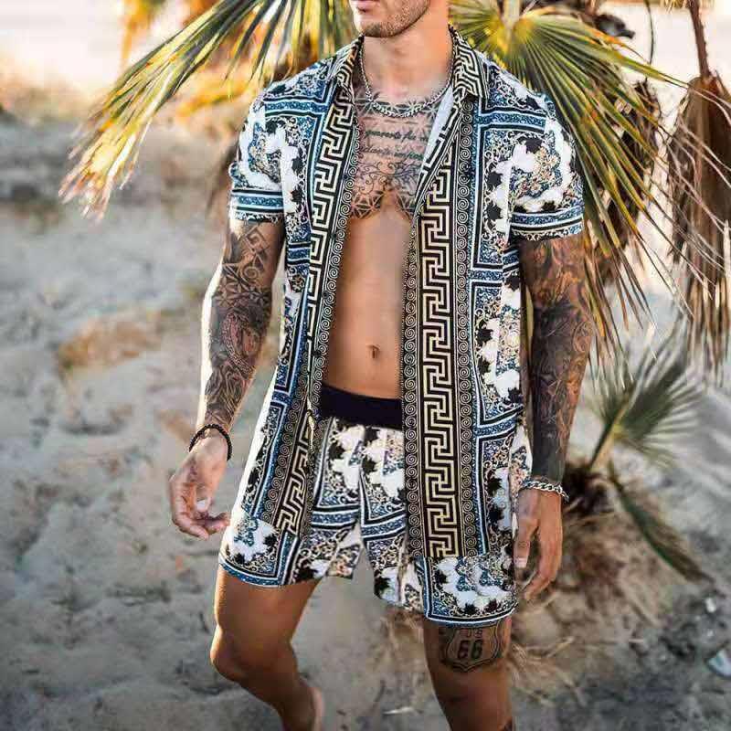 Men's Tropical Hawaiian Button-Down Set