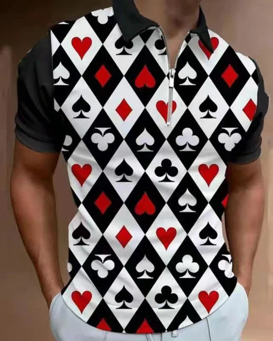 Men's Slim Fit Quarter Zip Patterned Polo