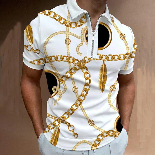 Men's Slim Fit Quarter Zip Patterned Polo