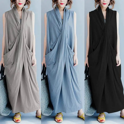 Oversized Asymmetrical Maxi Sundress – V-Neck Party Dress - Sprint Moda