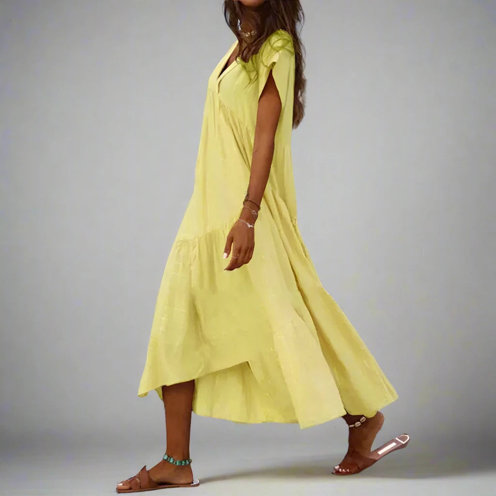 Bohemian V-neck ruffled midi sundress|Sprint Moda - Sprint Moda