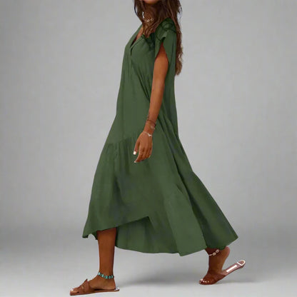 Bohemian V-neck ruffled midi sundress|Sprint Moda - Sprint Moda