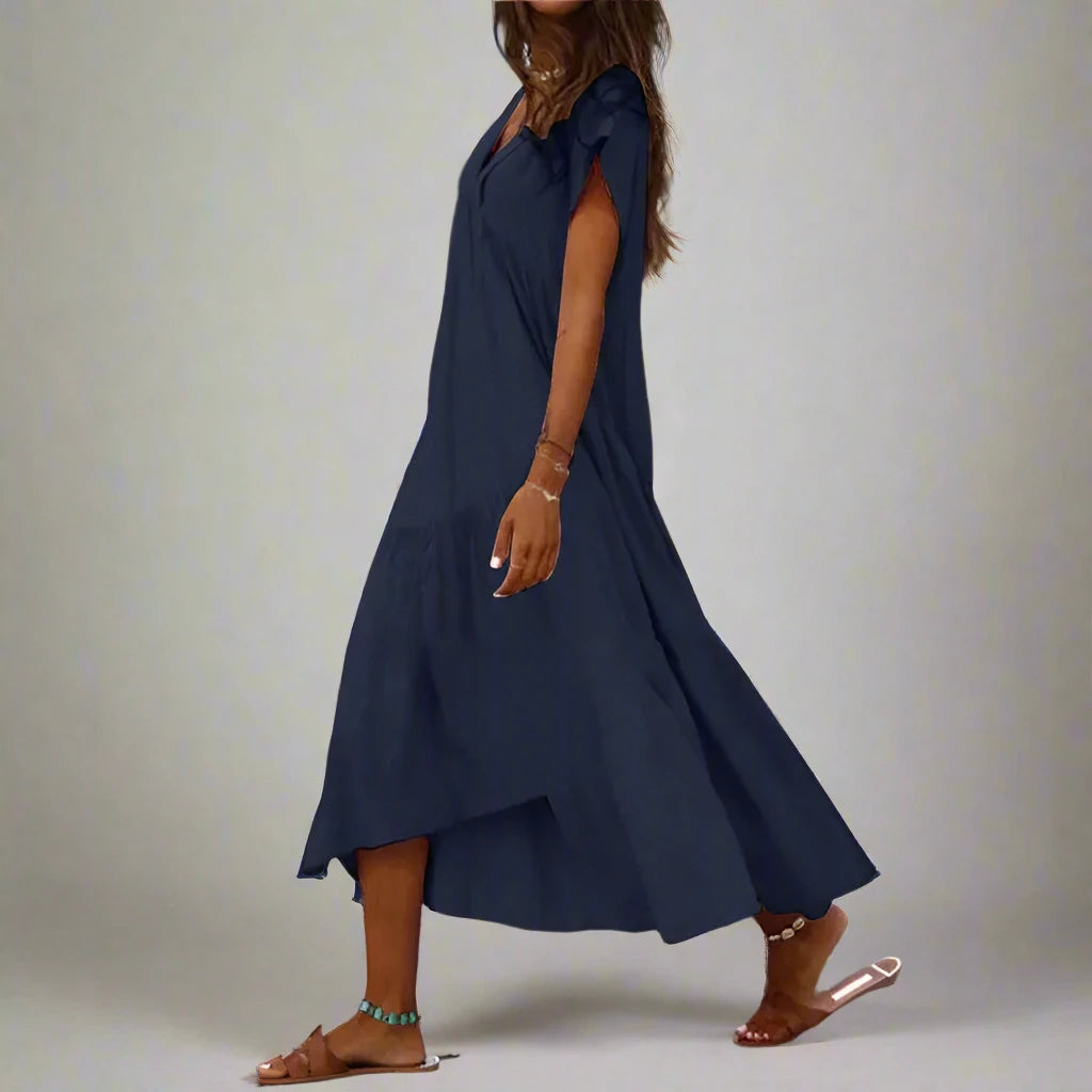 Bohemian V-neck ruffled midi sundress|Sprint Moda - Sprint Moda