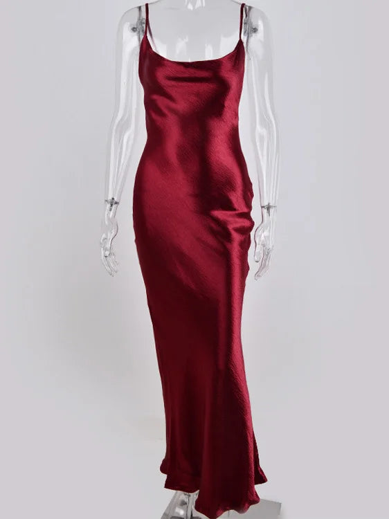 Sexy Spaghetti Strap Backless Satin Dress|Sprint Moda - Sprint Moda