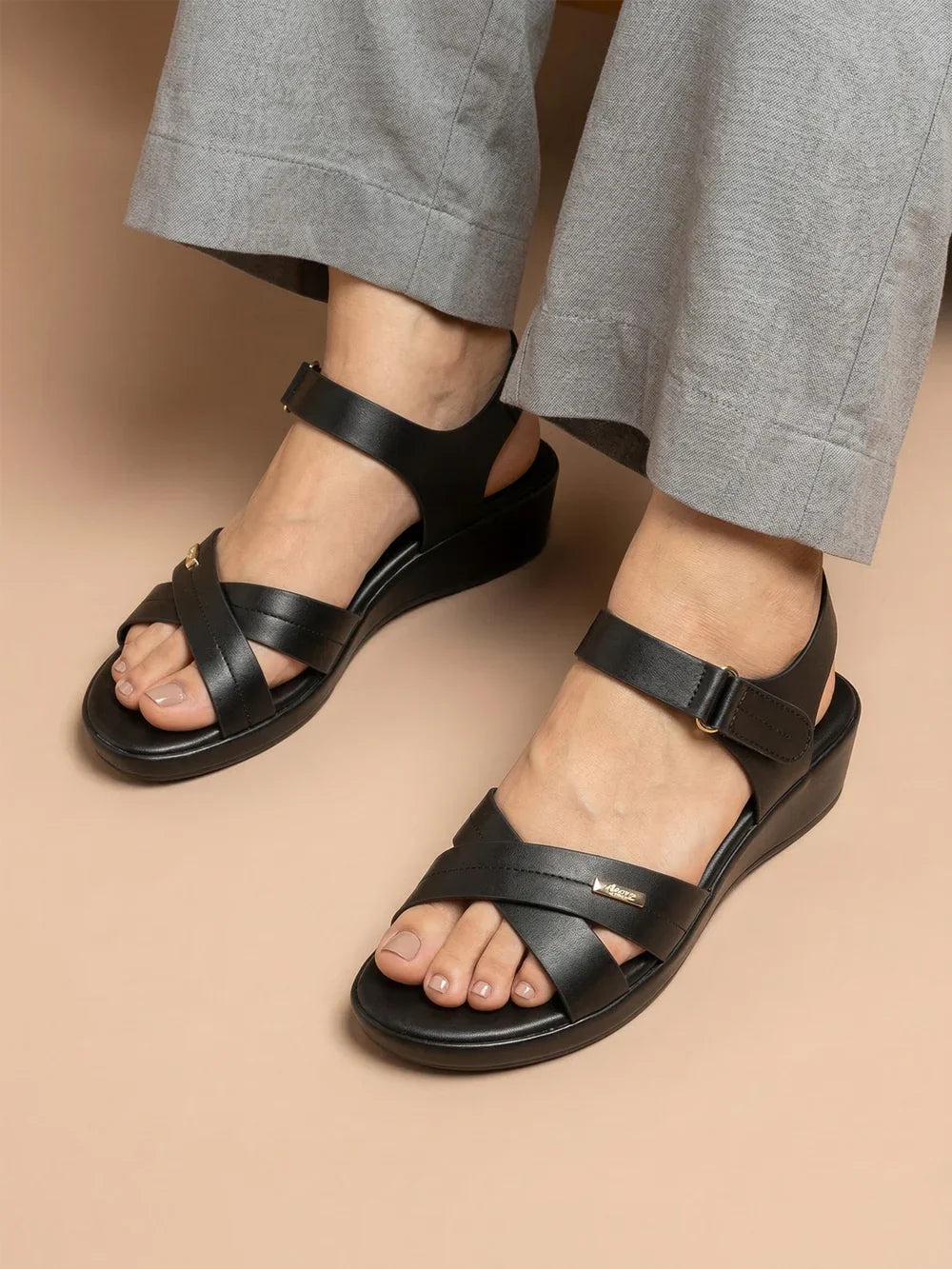 Adjustable Cross-Strap Wedge Sandals