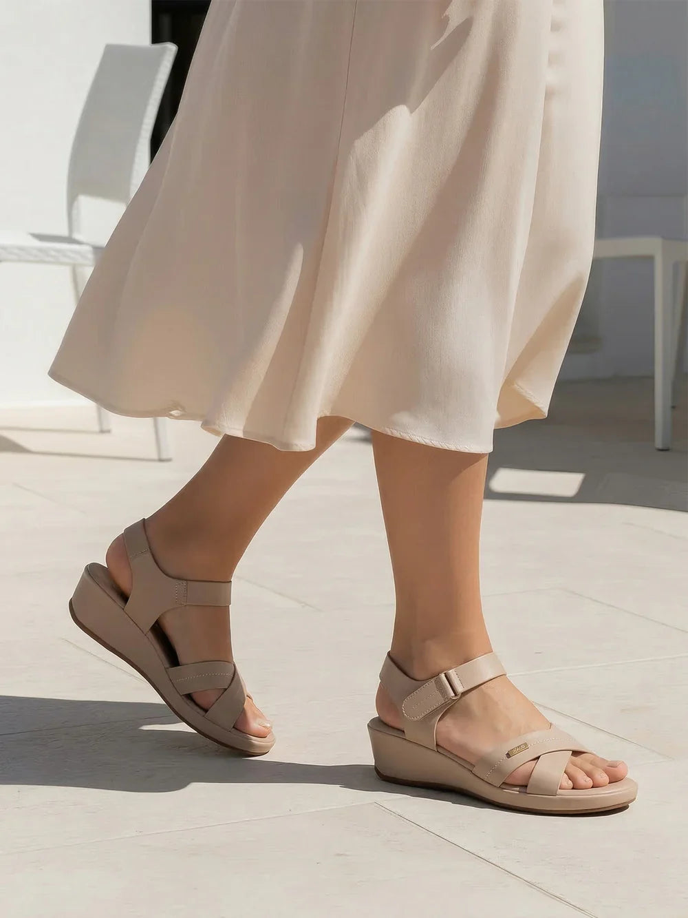 Adjustable Cross-Strap Wedge Sandals