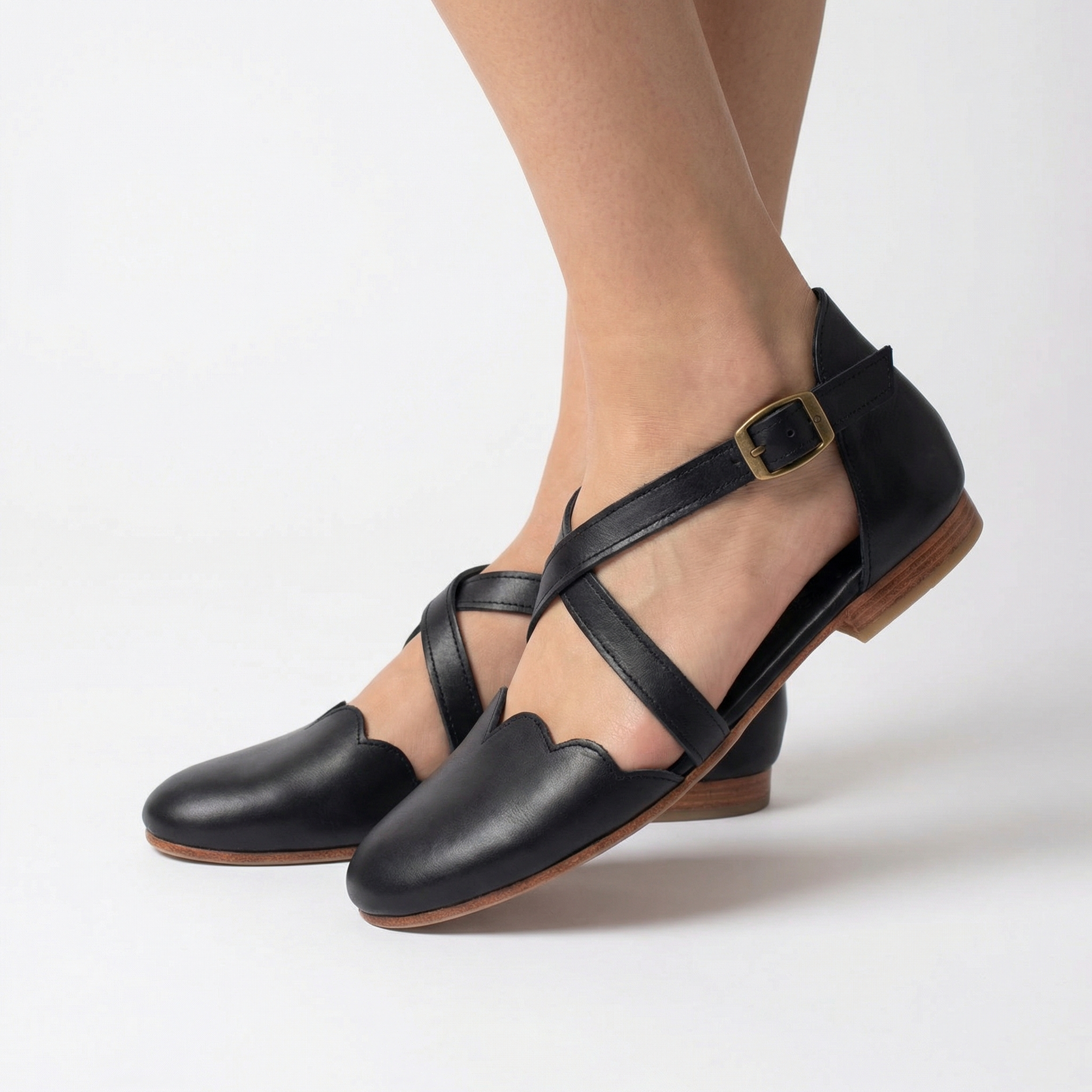 Baleriny Skórzane Regulowany Pasek Lato