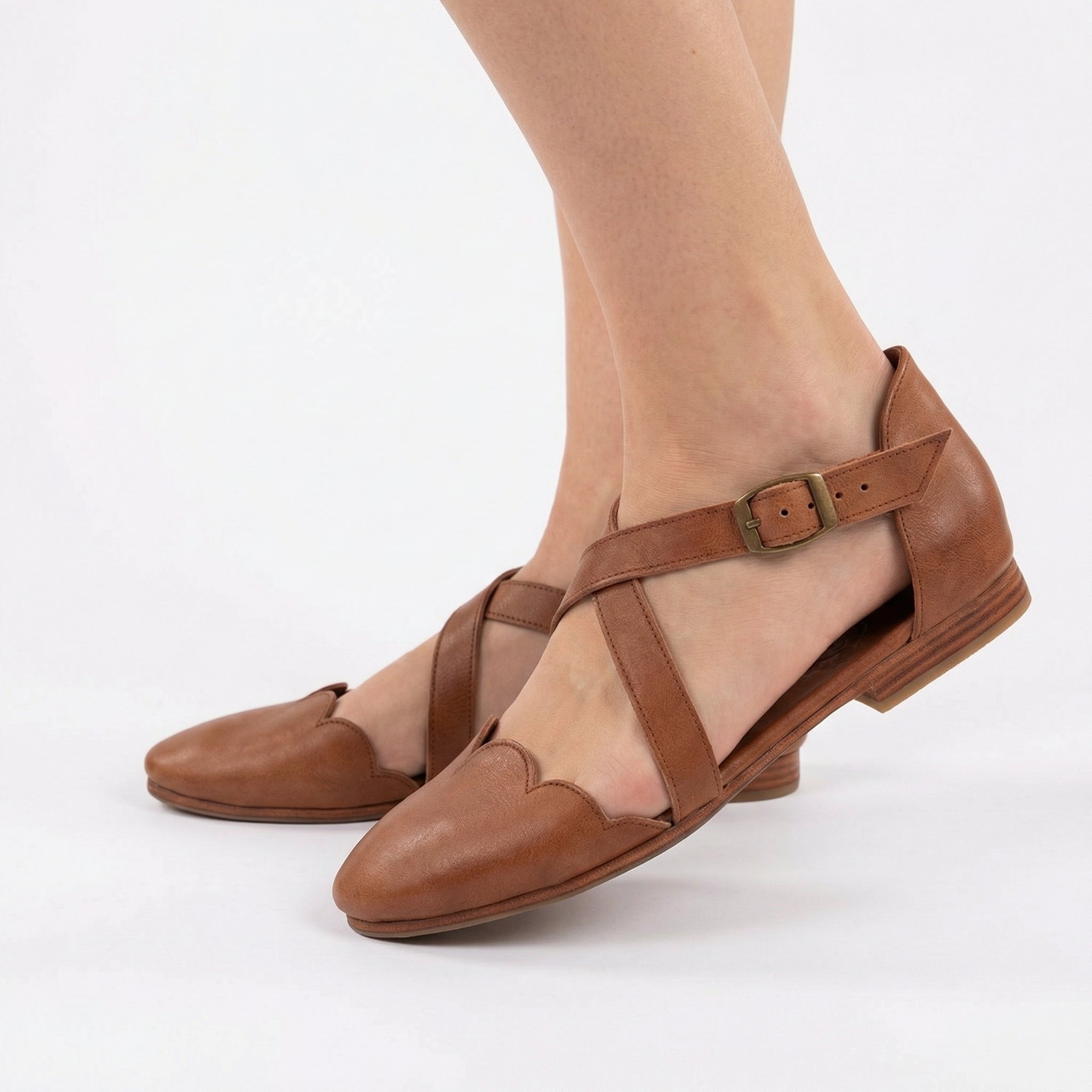 Baleriny Skórzane Regulowany Pasek Lato