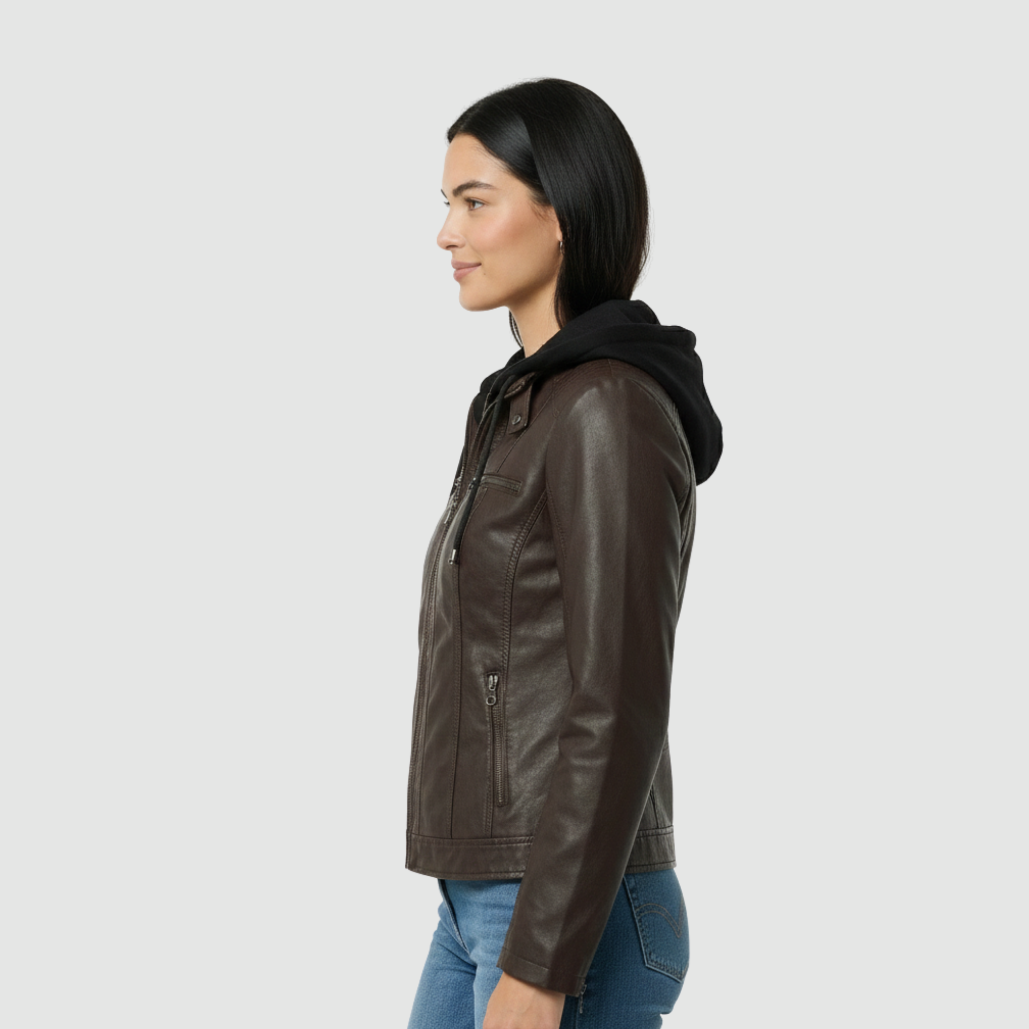 Damska kurtka skórzana z kapturem