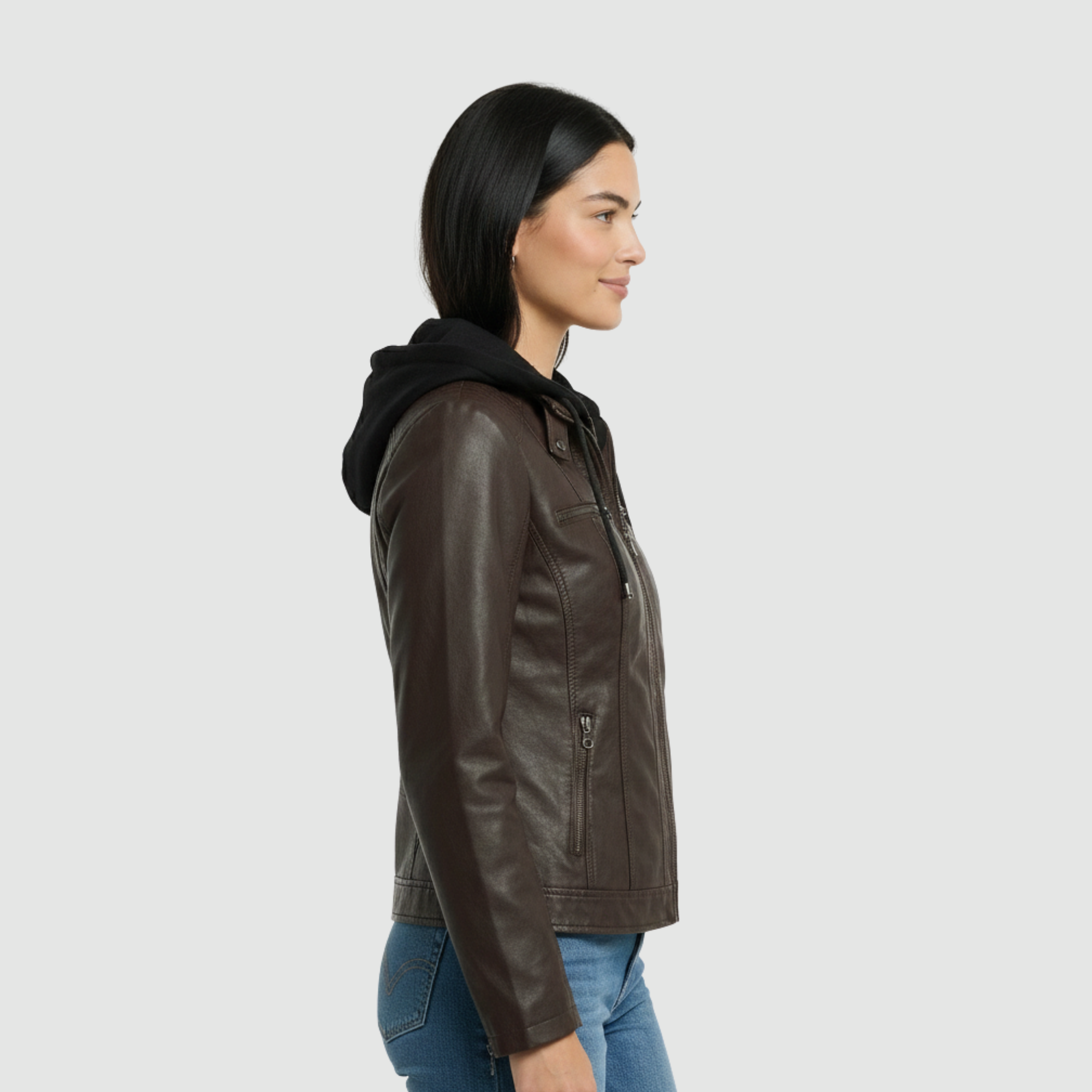 Damska kurtka skórzana z kapturem