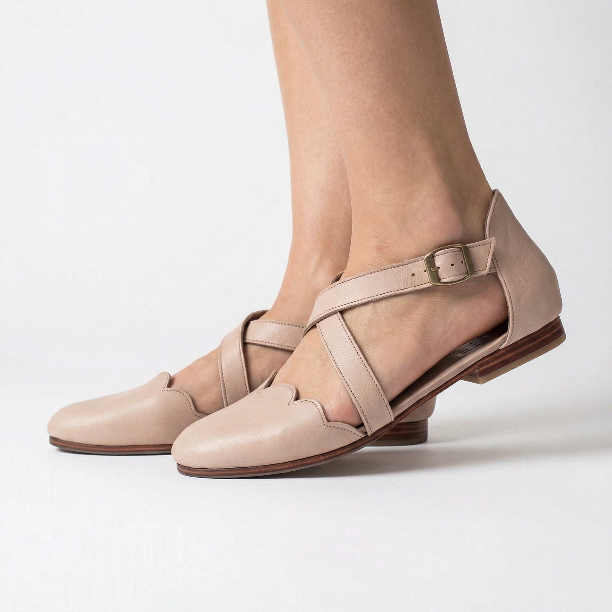 Baleriny Skórzane Regulowany Pasek Lato