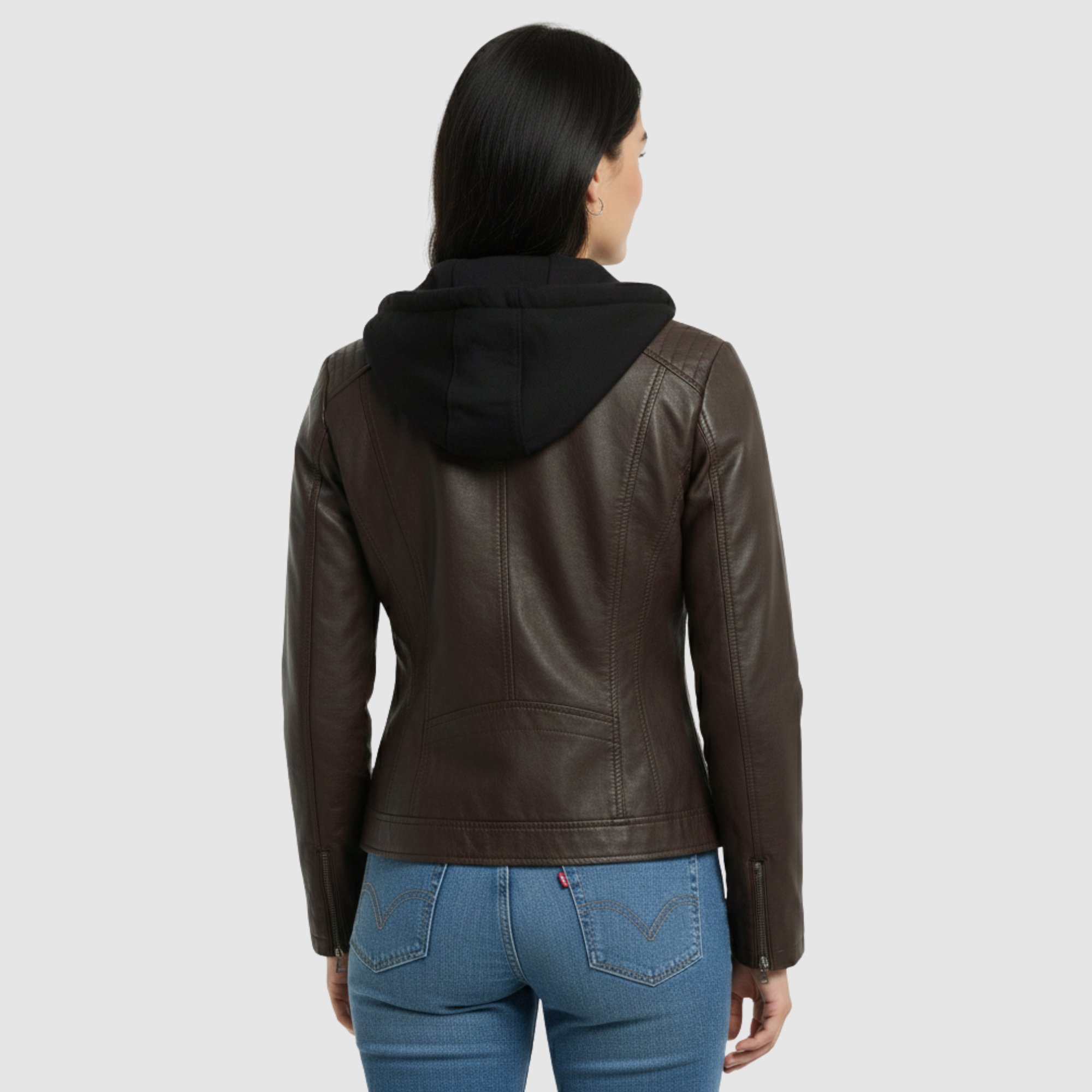 Damska kurtka skórzana z kapturem