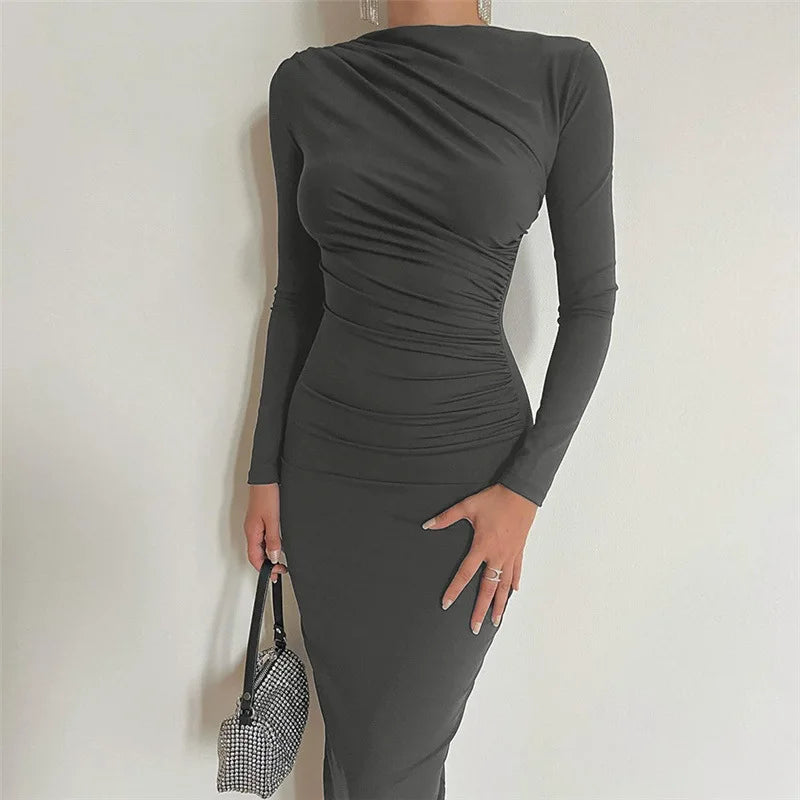 Amelia Elegant Ruched Long Bodycon Dress|Sprint Moda