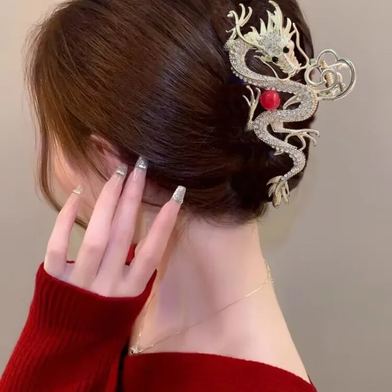 Dragon Hair Clip with Red Bead & Rhinestones - Sprint Moda