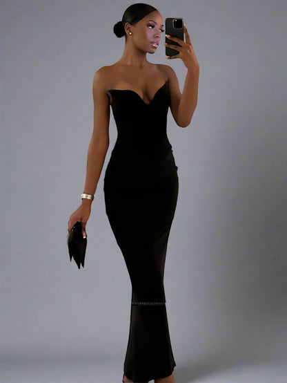 Black Sexy V-neck Fit Bodycon Wrap Hip Maxi Dress - Sprint Moda