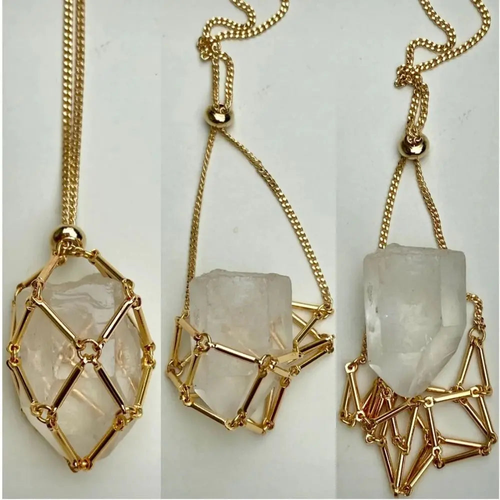 New Design Crystal Cage Necklace Holder Net Metal Chain Stone Collecting Holder Adjustable Pendant Copper Jewelry Accessories