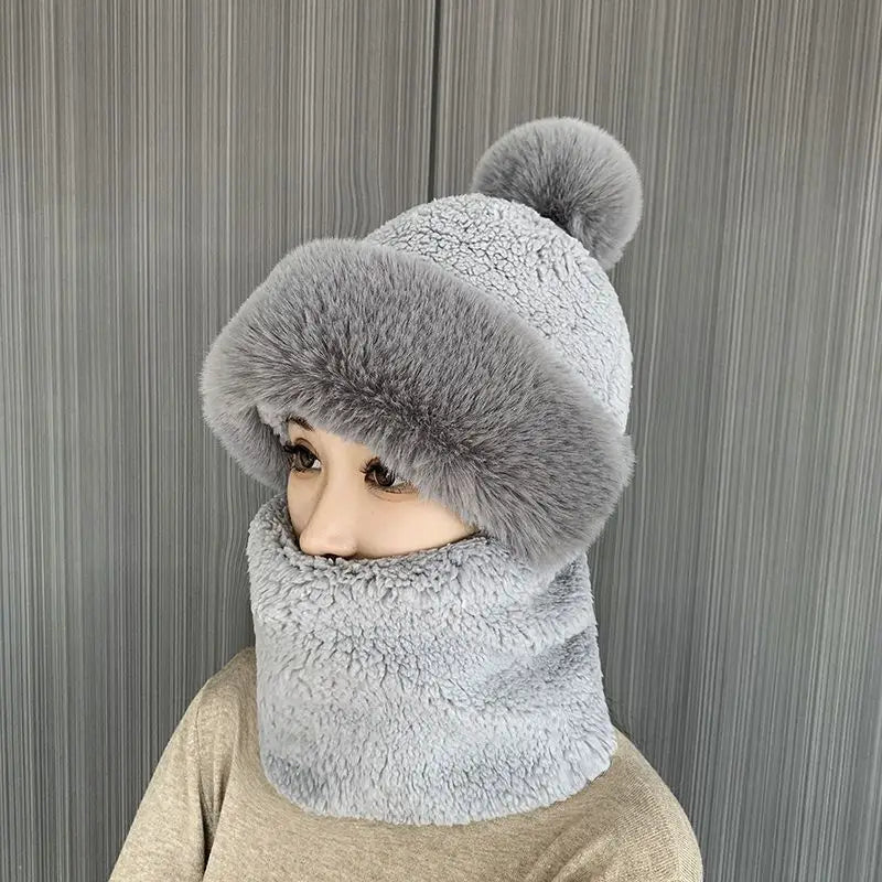 Winter Scarf All-In-One Hat, Children's Plush Thickened One-Piece Hood, Cycling Windproof, Face And Ear Protection, Warm Hat