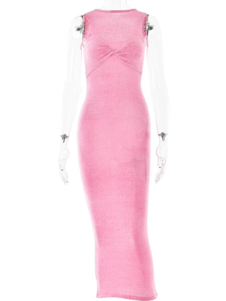 Sleeveless Knitted See-Through Maxi Dress| Sprint Moda - Sprint Moda