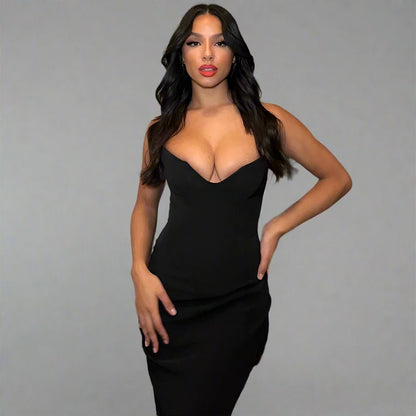 Black Sexy V-neck Fit Bodycon Wrap Hip Maxi Dress - Sprint Moda