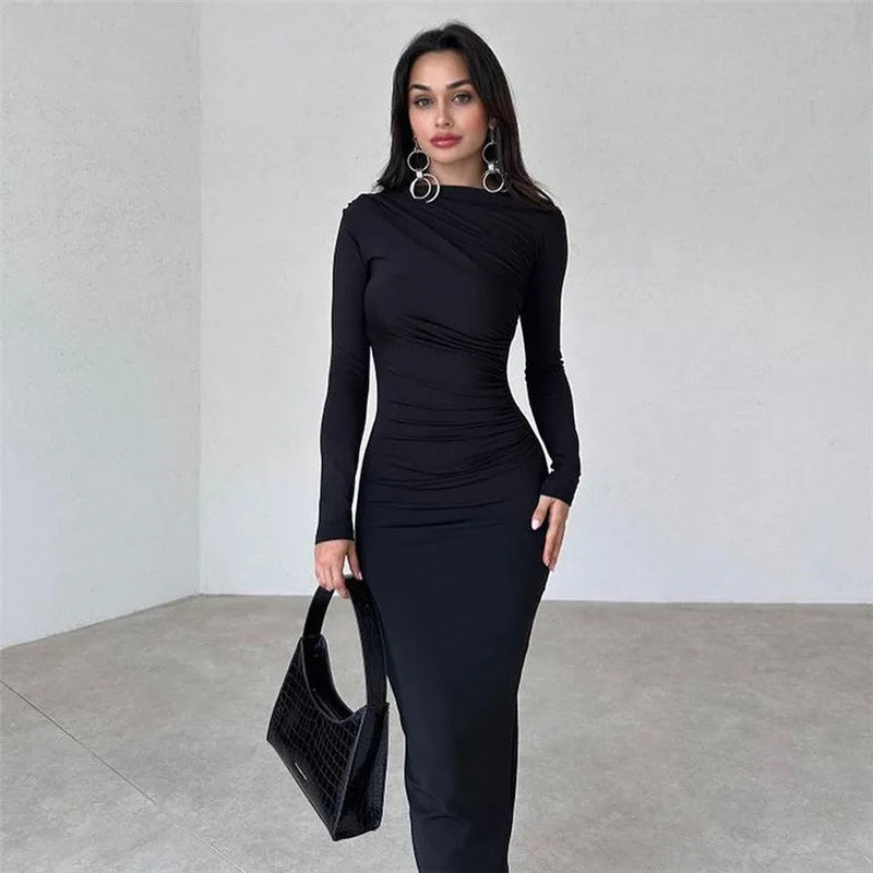 Amelia Elegant Ruched Long Bodycon Dress|Sprint Moda