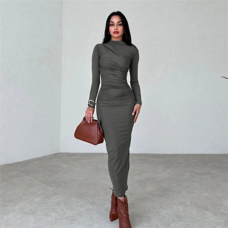 Amelia Elegant Ruched Long Bodycon Dress|Sprint Moda