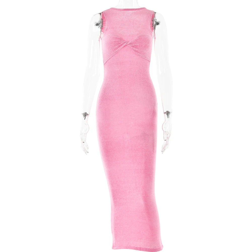 Sleeveless Knitted See-Through Maxi Dress| Sprint Moda - Sprint Moda